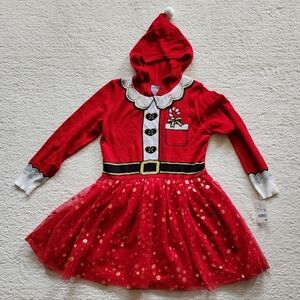NWT girl's Well Worn Ugly Holiday Sweater Dress with Hood, Santa Claus, size M